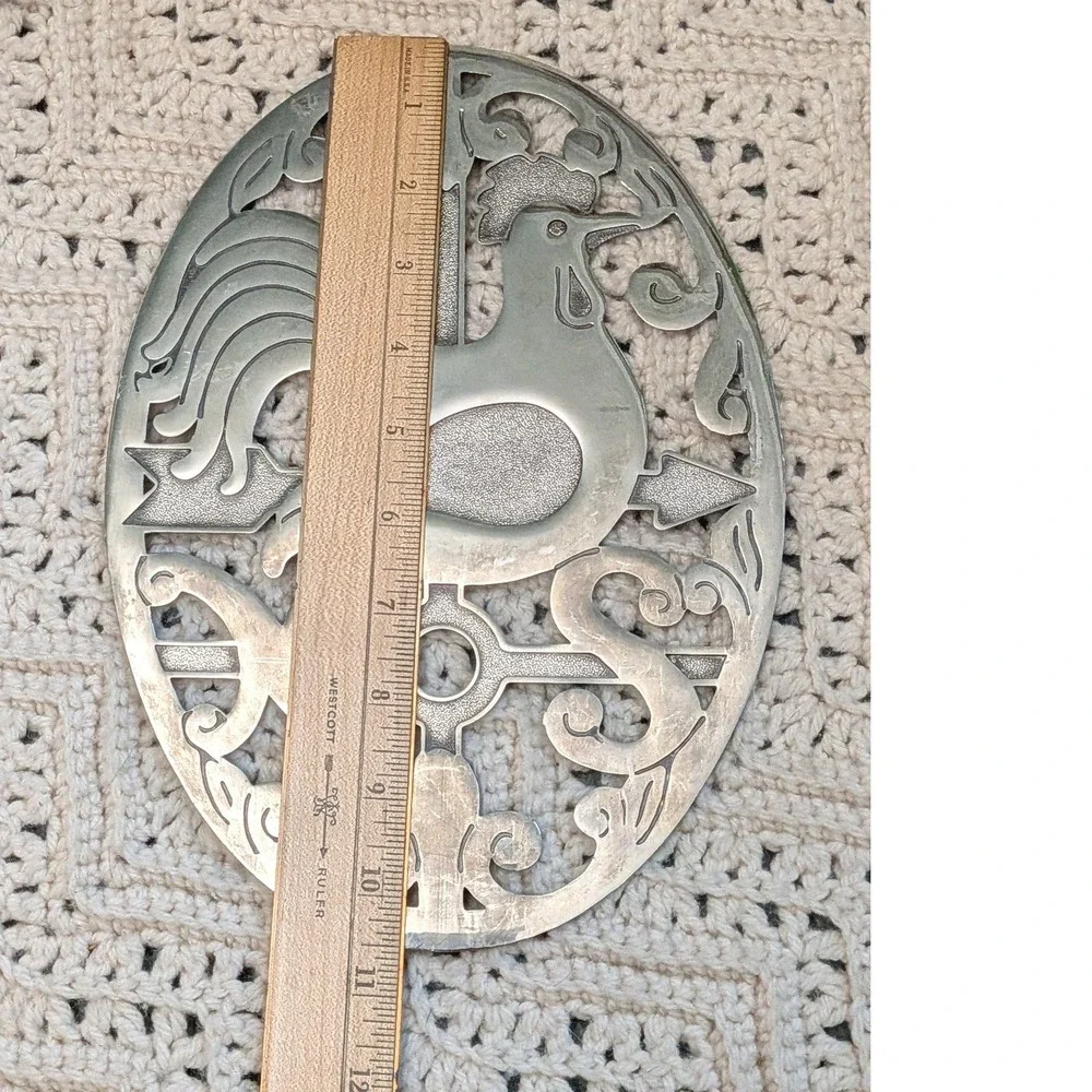 Vintage Silver Tone Rooster Weather Vane Metal‎ Trivet Wall Decor Made in Italy